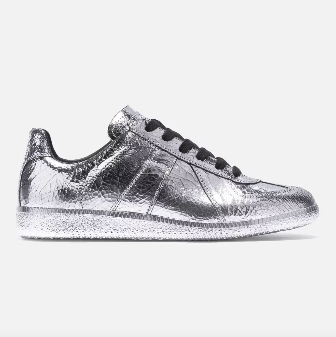 Black Calf Leather and Silver Metallic Nappa Low Top Trainers