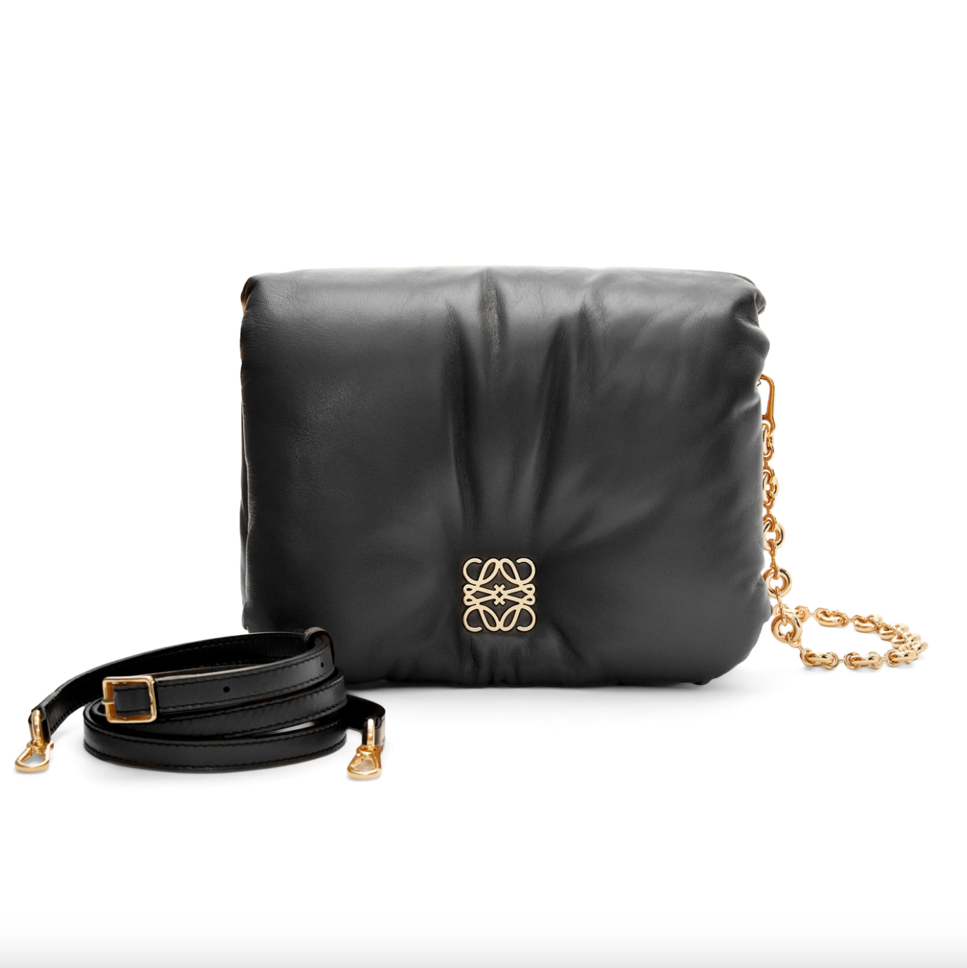 LOEWE Puffer Goya Shoulder Bag Black in Shiny Nappa Lambskin Leather with  Gold-tone - US