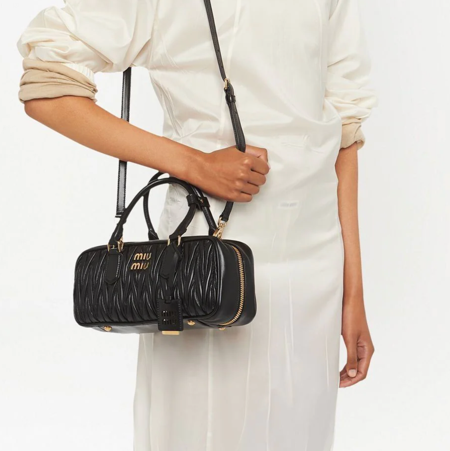 Miu Miu Black Leather and flannel shoulder Handbag Vintage Purse