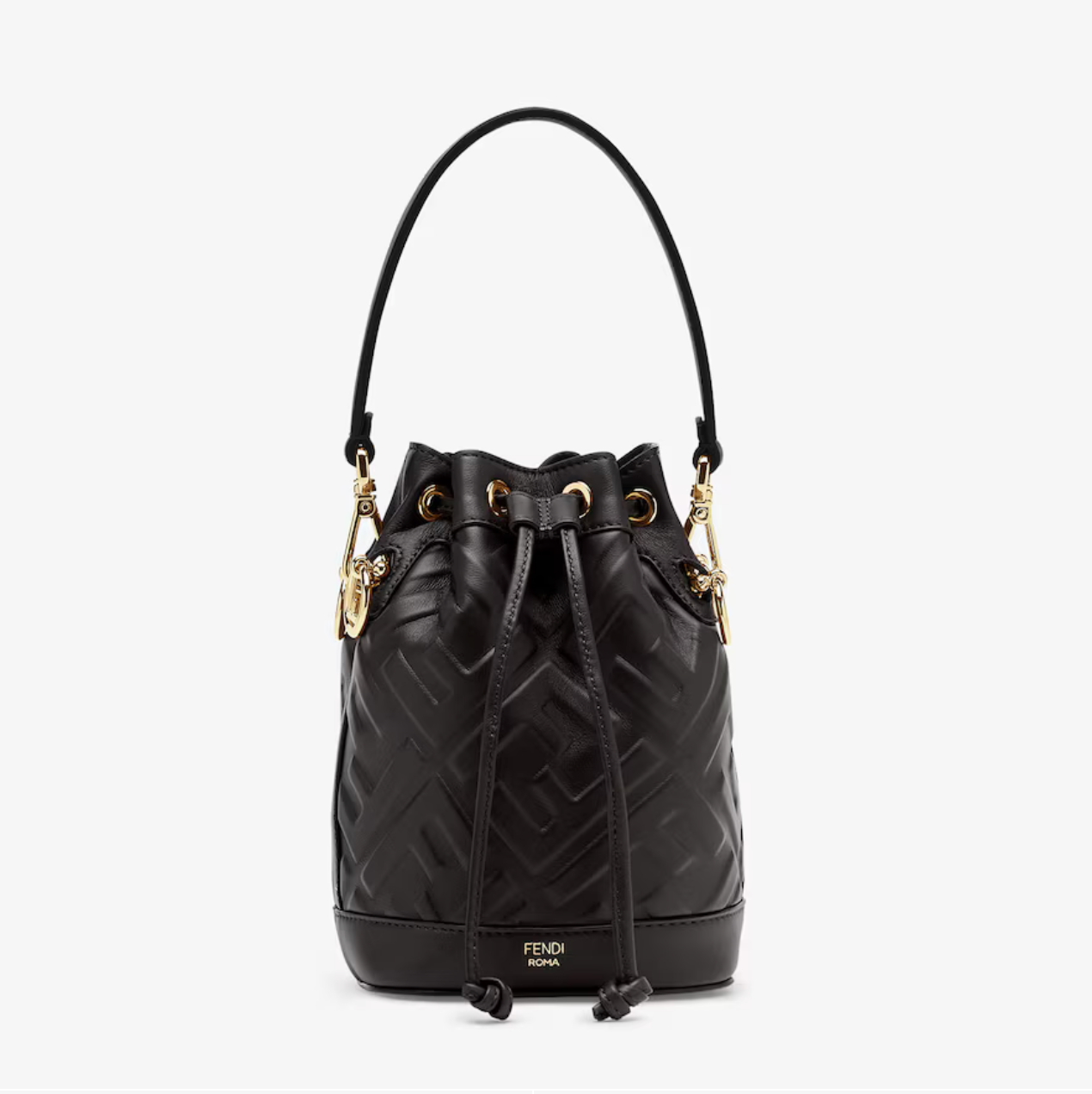 MON TRESOR LEATHER MINI BUCKET BAG WITH FF MOTIF - BLACK