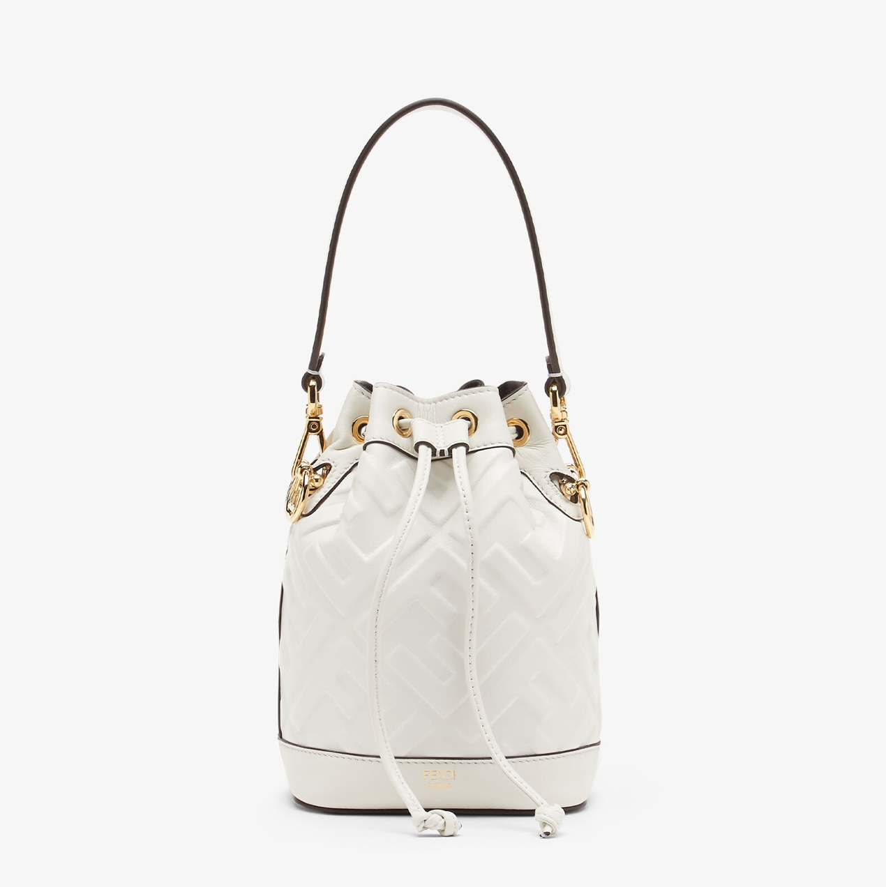 MON TRESOR LEATHER MINI BUCKET BAG WITH FF MOTIF - WHITE