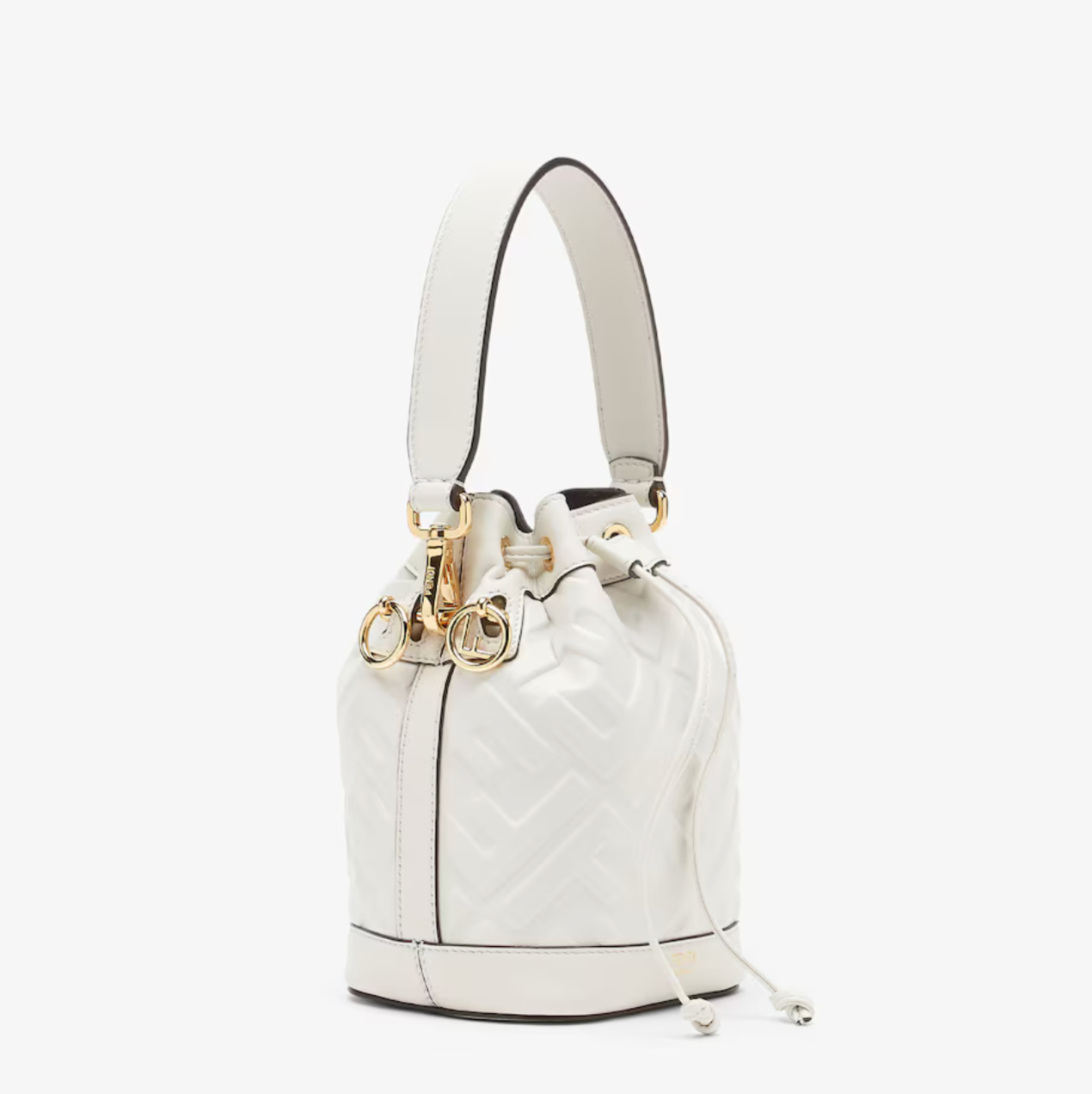 MON TRESOR LEATHER MINI BUCKET BAG WITH FF MOTIF - WHITE