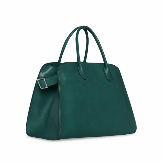 SOFT MARGAUX 12 BUCKLED LEATHER TOTE - GREEN