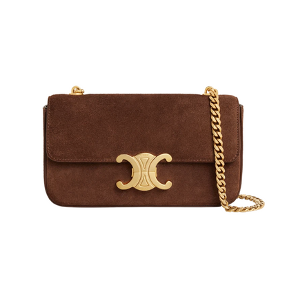 CHAIN TRIOMPHE BAG IN SUEDE CALFSKIN - PECAN