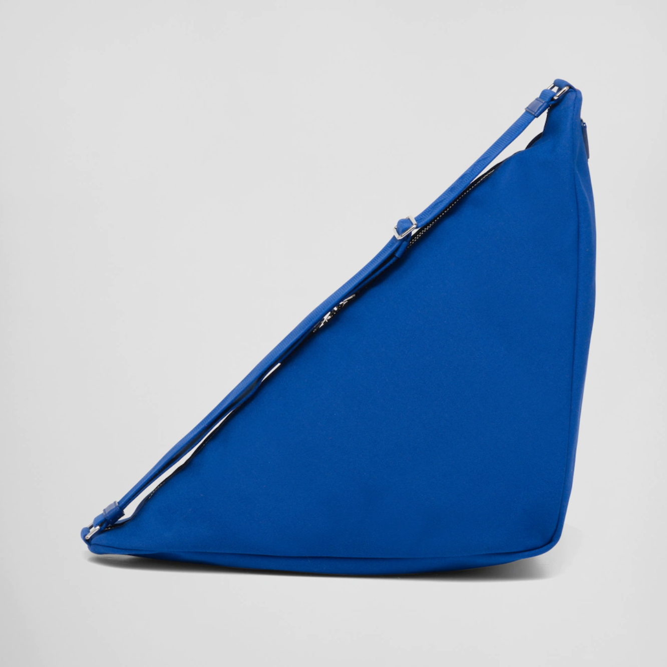 new PRADA cobalt blue Tessuto Nylon overstitch triangle logo gold