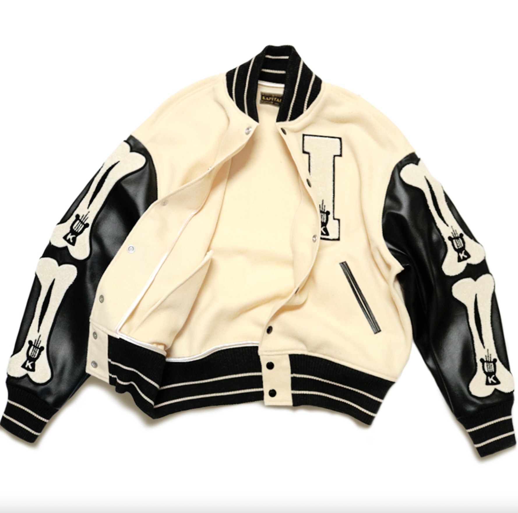 wool varsity jacket with Leather Details