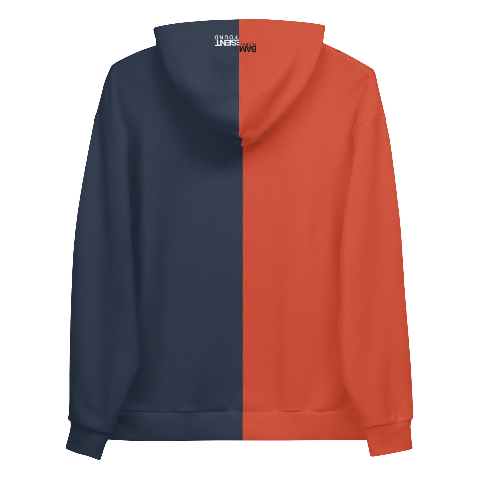 Half black store half orange hoodie