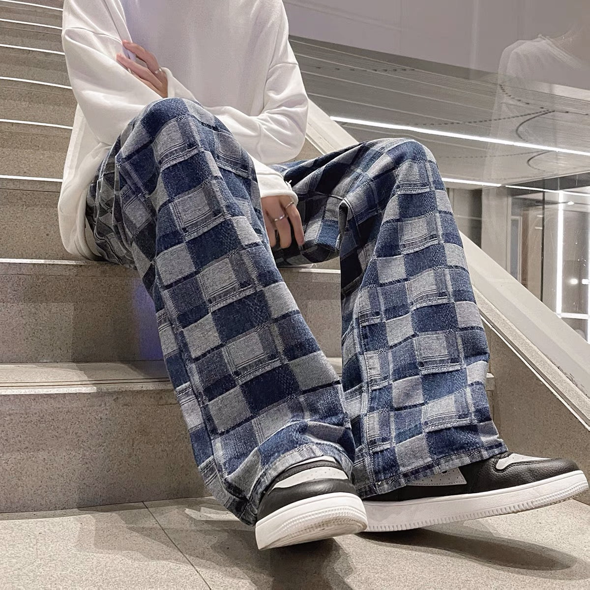 Checkered Denim Pants – Paddock Shop