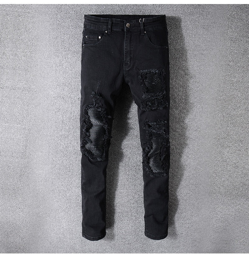 Black Ripped Jeans Men's  Black Distressed Cut Up Jeans