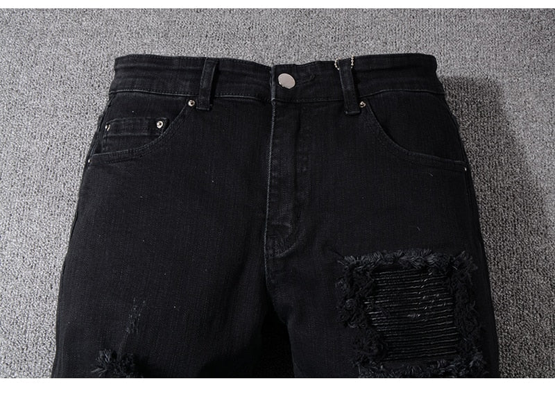 Mens Jeans Mens Skinny Stretch Denim Pants Distressed Ripped Freyed Slim  Fit Jeans Trousers Black - Walmart.com